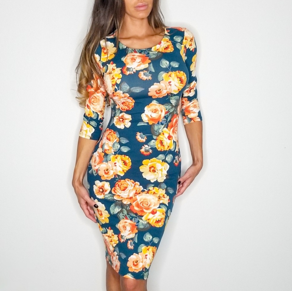 Green Floral Midi Dress